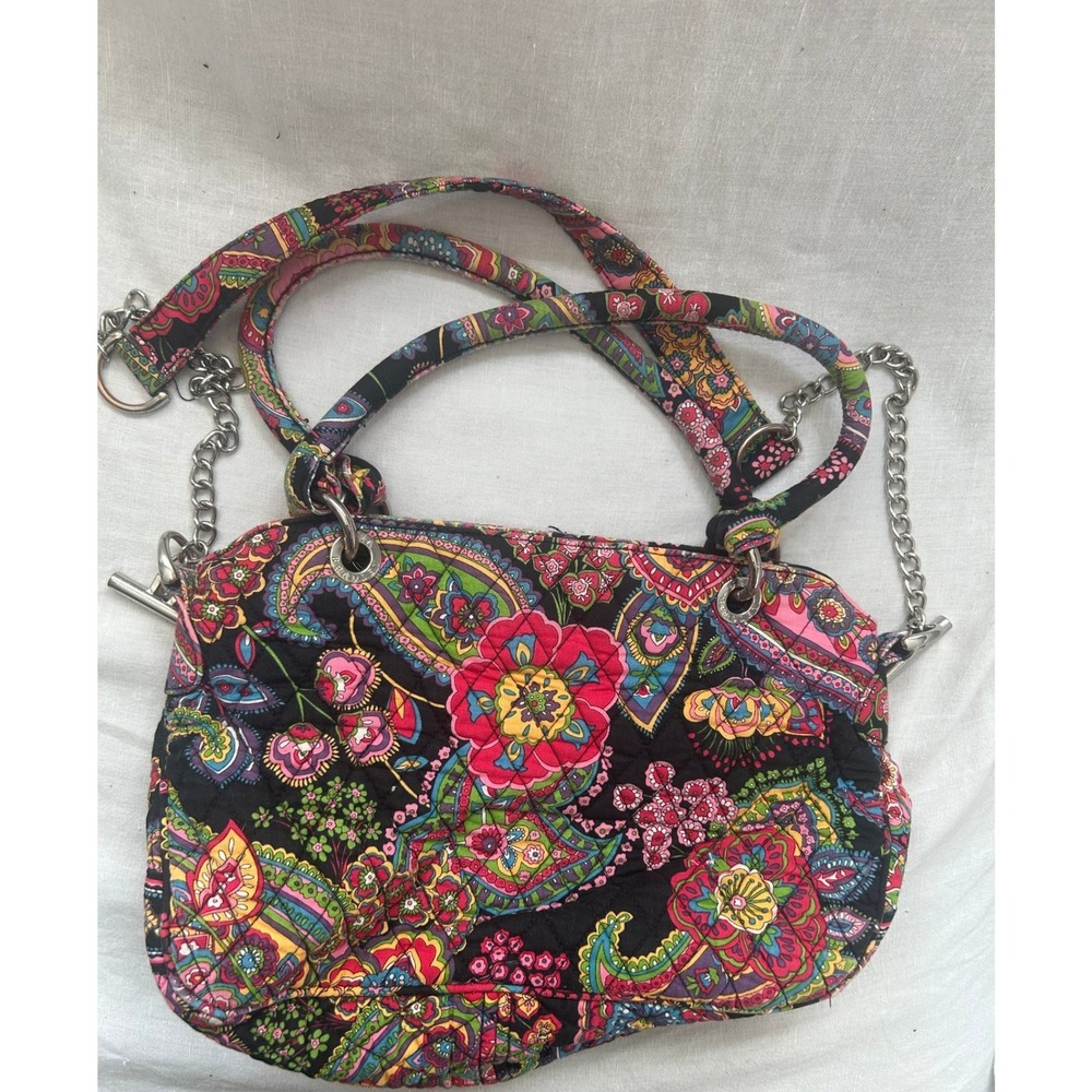 Vera Bradley Quilted Paisley Shoulder Bag Black Pink Floral Toggle Closure#478 - Picture 2 of 10